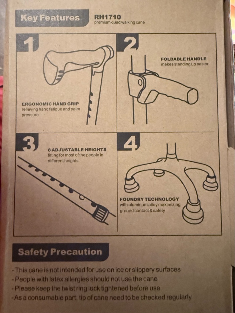 Health Bazaar Black Quad Cane Adjustable Assembly Required - Picture 13 of 16